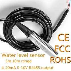 10m Cable lengh  Submersible water level Sensor 1m 2m 3m 5m range 4-20mA 0-10V output liquid Level pressure Transmitter