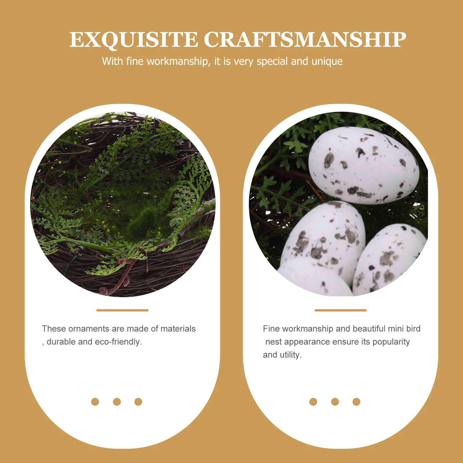 

1Set Nest Decor Natural Style Rattan Nest Ornament with 5 Faux Eggs for Room Party Garden Decoration Craft Use