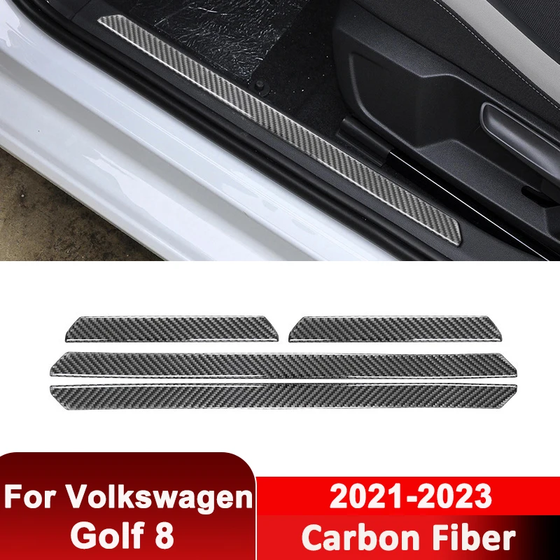 

For Volkswagen Golf 8 2021-2023 Carbon Fiber 4PCS Car Threshold Strips Kit Decorative Sticker Auto Interior Accessories