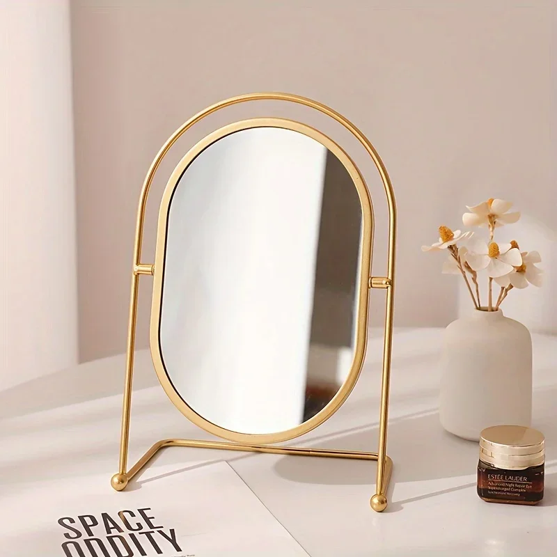 

Elegant Rotatable Metal Frame Makeup Mirror - High-Definition Glass, Perfect for Vanity, Bathroom and Bedroom Decor