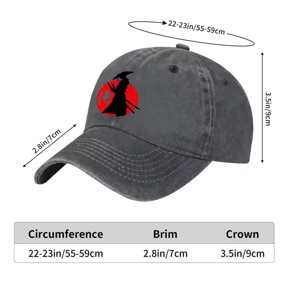 Samurai Red Sun Pattern Washed Baseball Cap Unisex Cotton Outdoor Casual Hat for Daily Wear