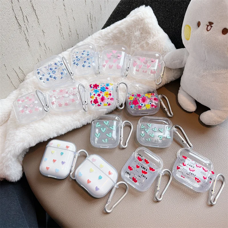 Heart Flower Case For Apple AirPods 3/2/1 Transparent Protective Cover for AirPods Pro 2nd  Cases with Keychain