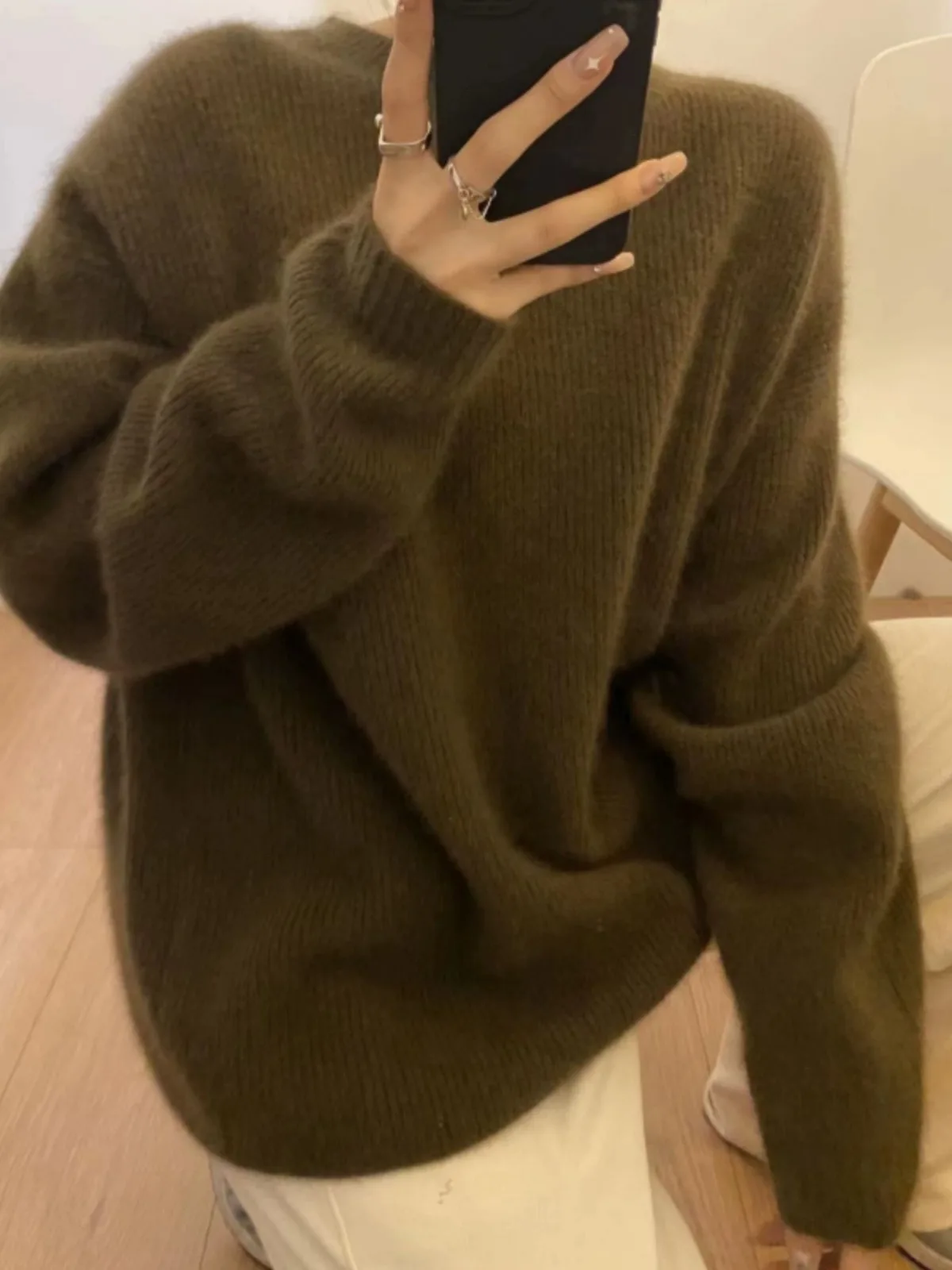 100% pure cashmere sweater female European goods autumn and winter high-end loose sweater high-grade sense