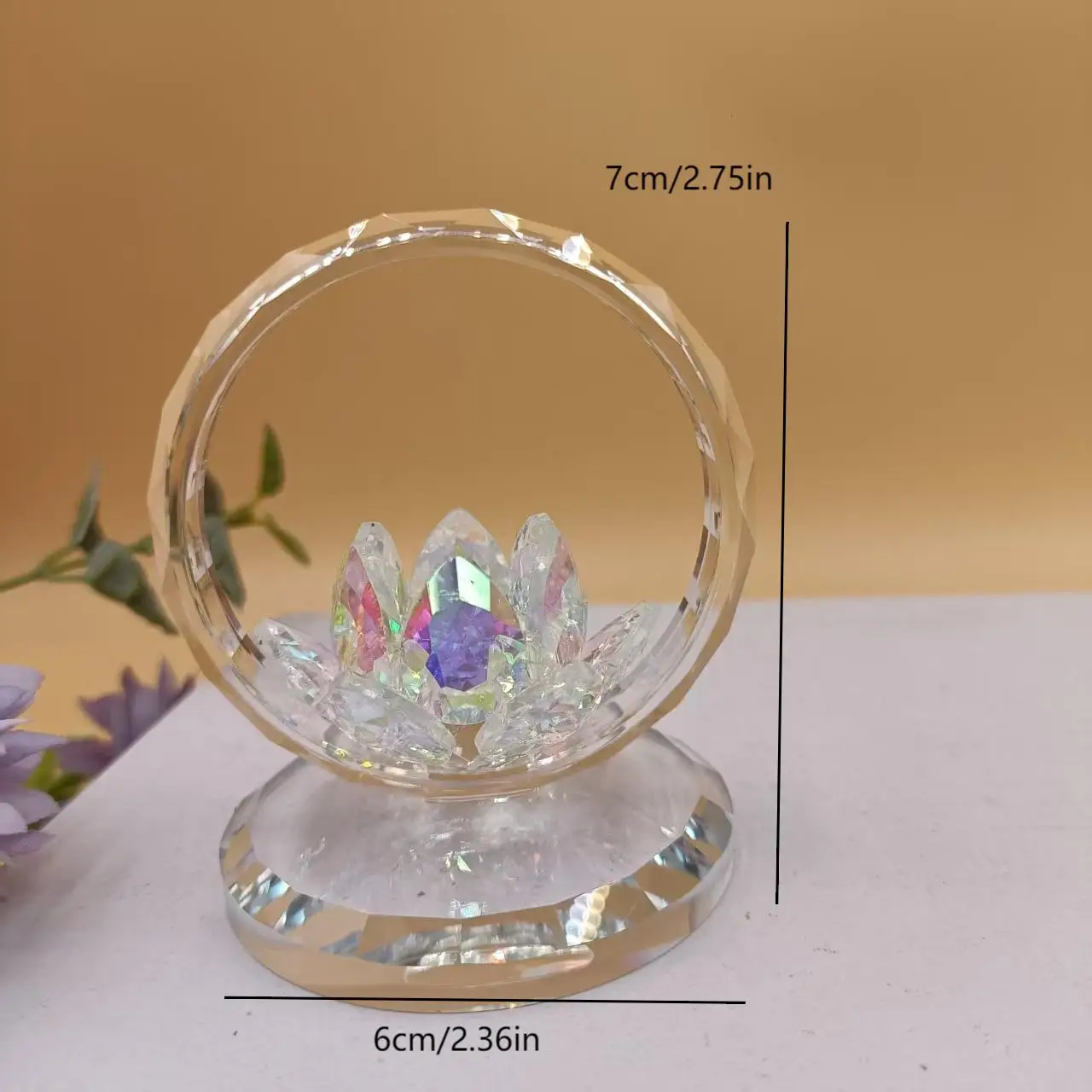 1pc New crystal pink lotus ornament: suitable for counter decoration, car interior decoration, Buddhist hall, living room, offic