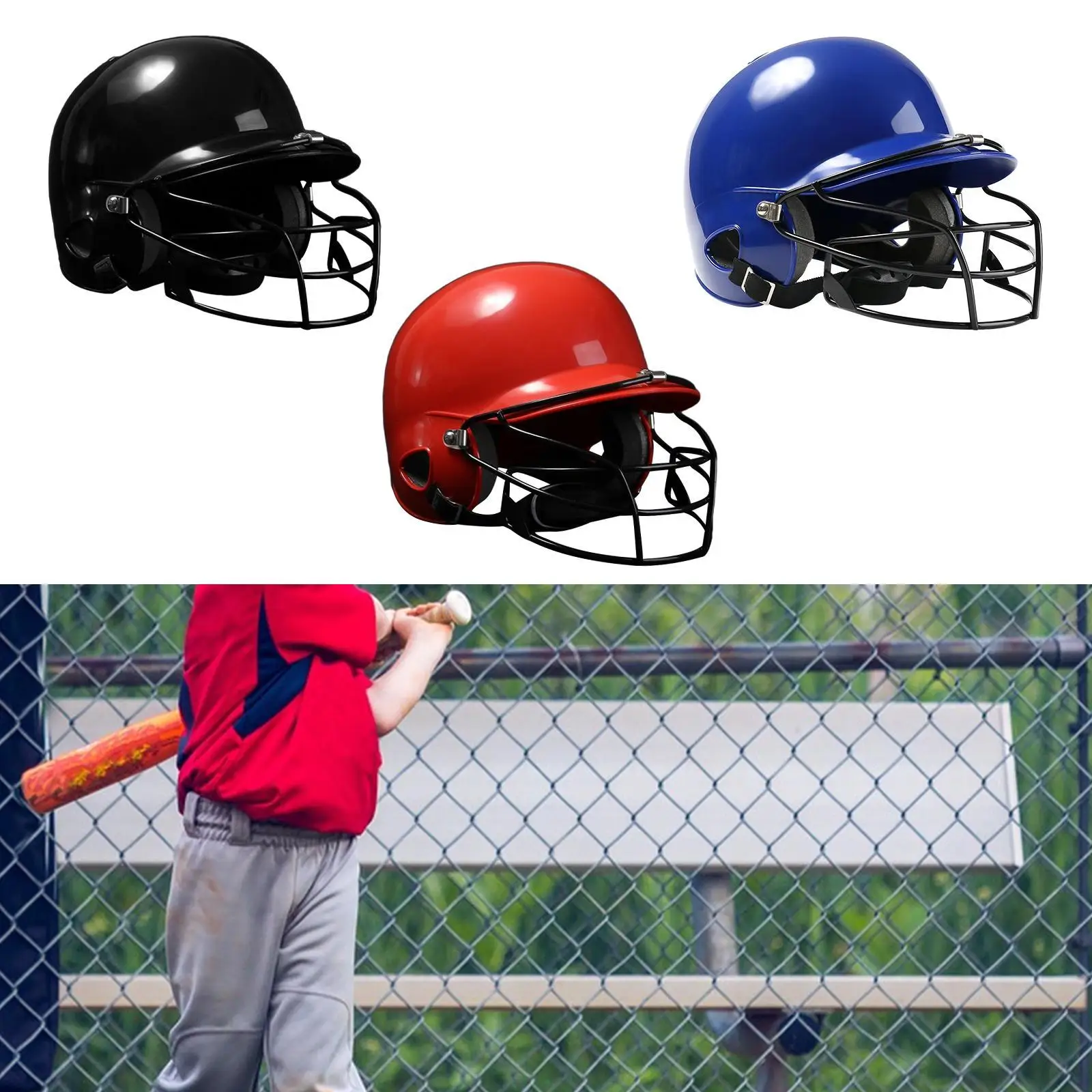 

Batting Helmet with Facemask Shock Absorbing Softball Helmet Head Protector