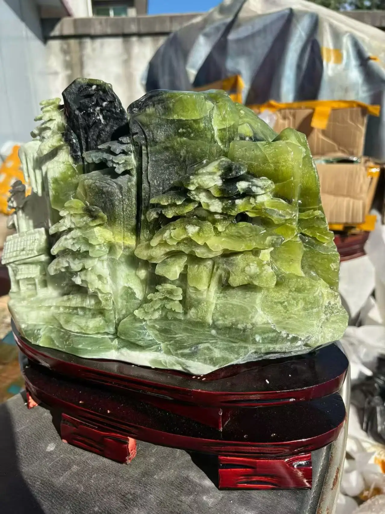 Natural Russian Jade Crystal Carves Mountains And Flowing Water. It Has a Soothing Effect And Is An Excellent Gift For Home Or O