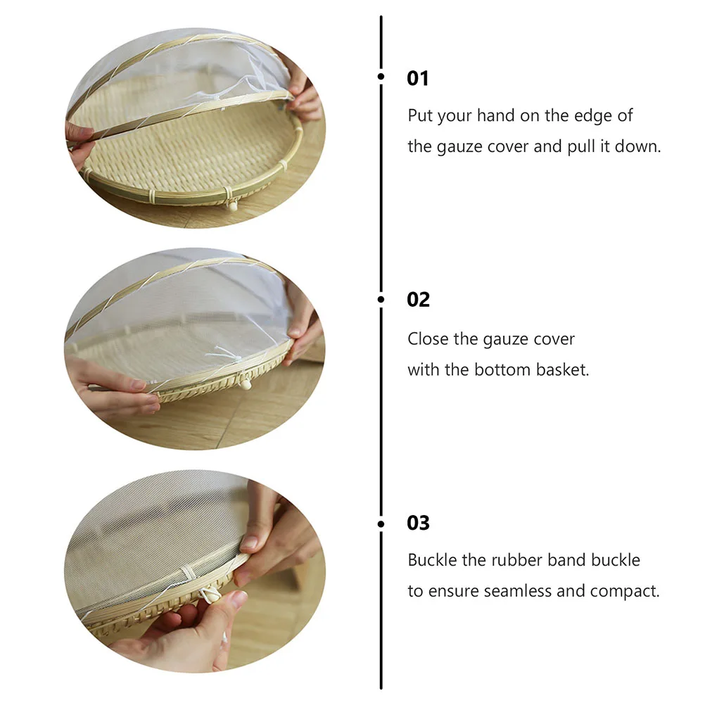 

1Pcs Bamboo Woven Basket Food Storage Container Net Yarn Cover Elegant Desserts Cakes Snacks Wine Tasting Portable