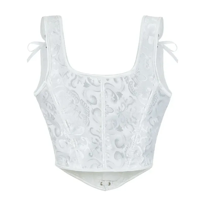 Vintage Women Corset Printed Sleeveless Lace Up Bandage Slim Crop Tops Tank Fashion Sexy Female Bustier Camisole image 5