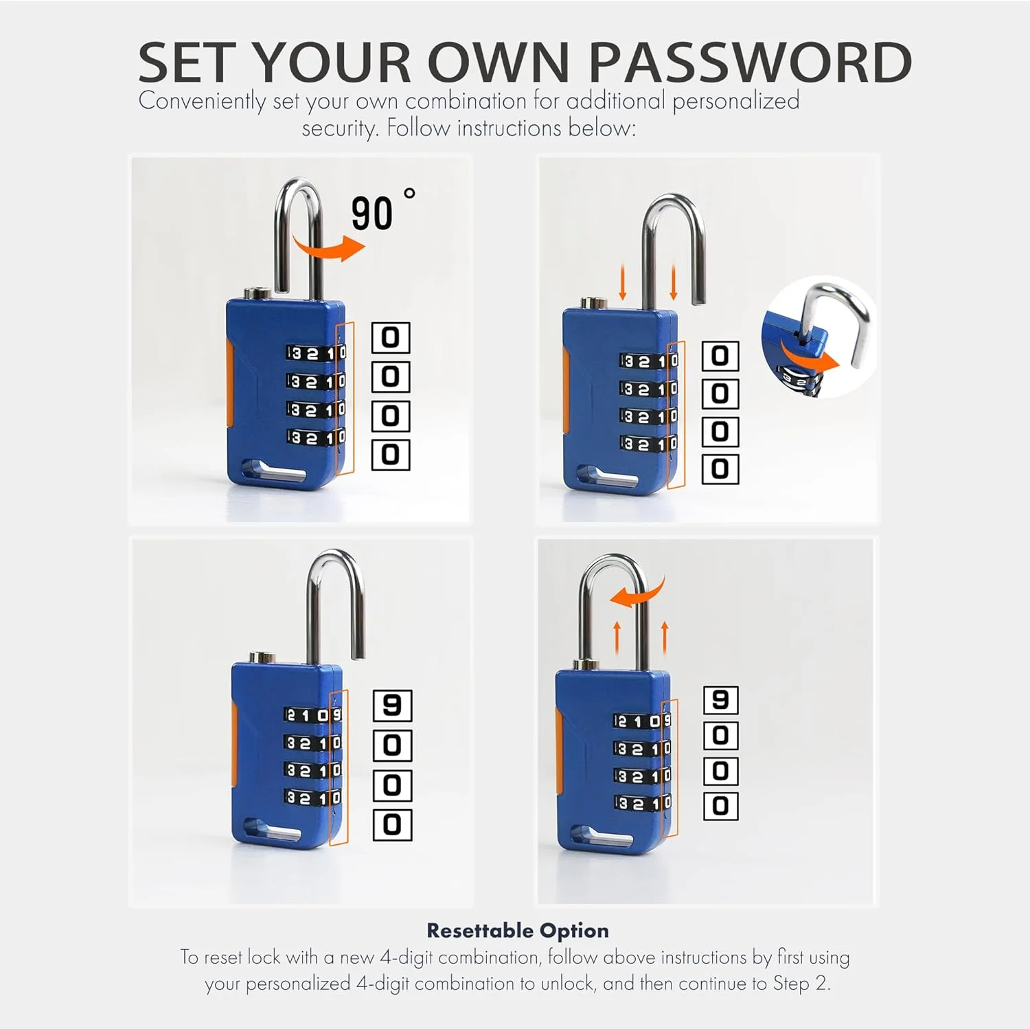 Cadenas à combinaison à 4 chiffres avec câble rétractable, antivol, mot de passe douanier, pour valise, armoire à bagages, serrure de sac à dos