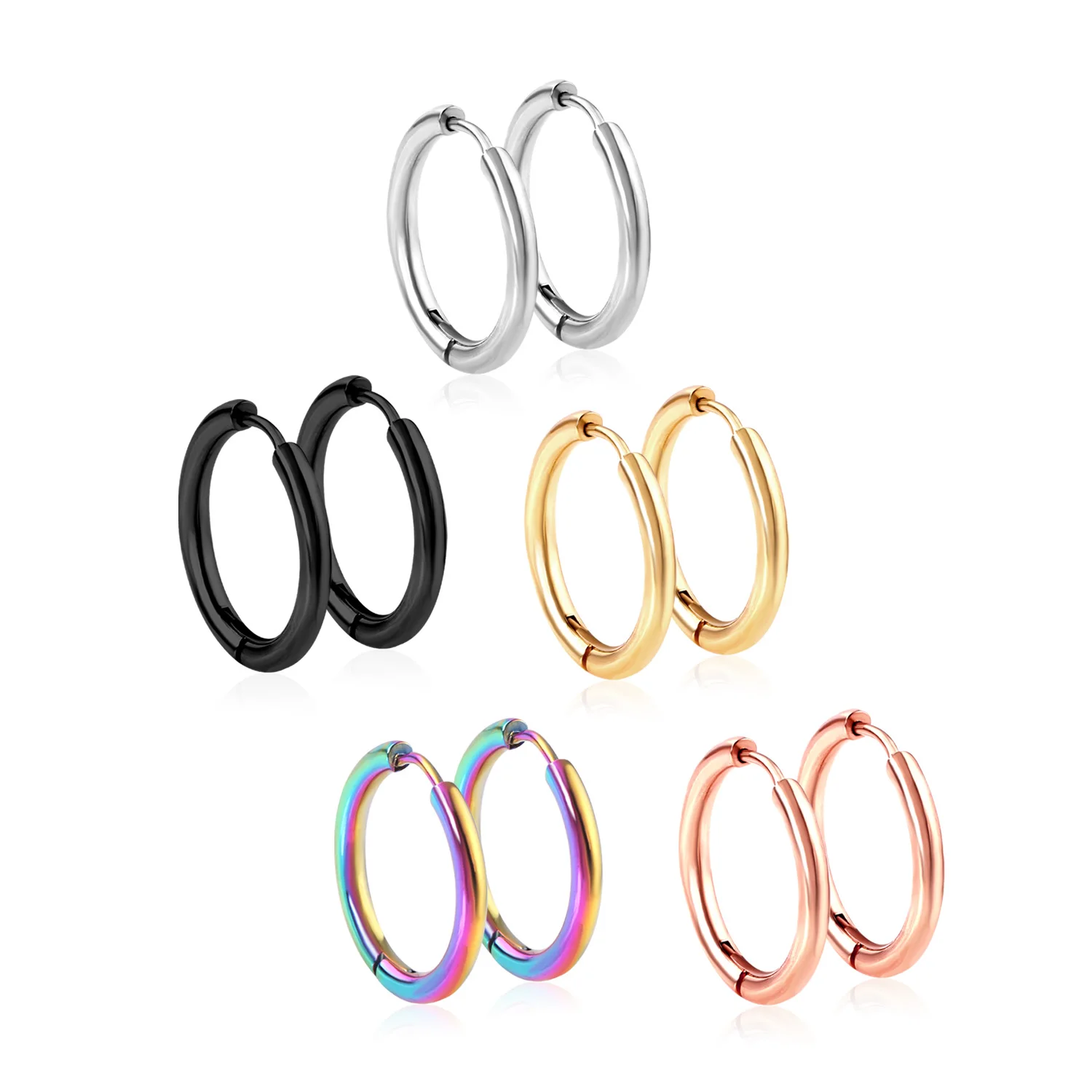 LUXUSTEEL 8-20mm Chunky Hoops Earring Stainless Steel For Women Men Gold Color Miami Round Circle Cartilage Ear Piercing Jewelry