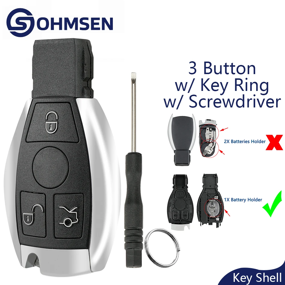 

OHMSEN 3 Button Remote Car Key Fob Case Shell for Mercedes Benz BGA A B C G E R S Class GL SL SLK