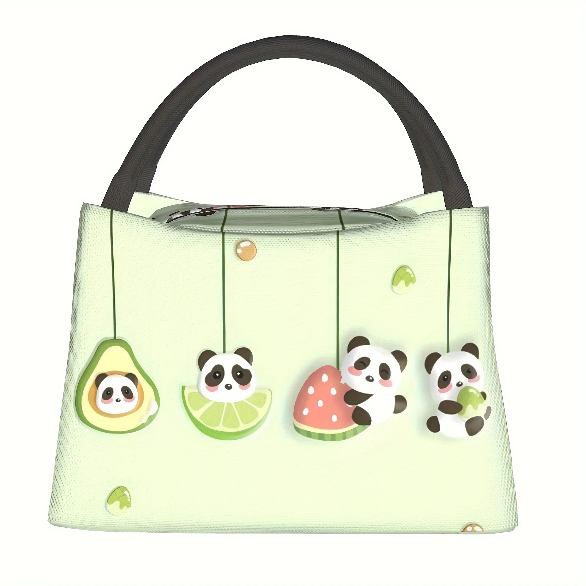 A Fruit Panda Patterned Portable Reusable Cooler Bag, Insulated Bag, And Lunch Bag, Essential for Camping, Picnics