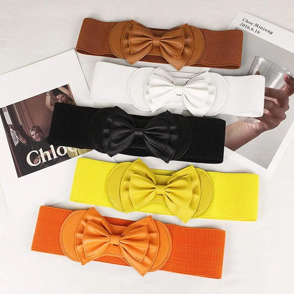 

Women Fashion Elegant Elastic Belt Bow Decoration Waist Strap For Dress Coat Suit Decorative Waistband