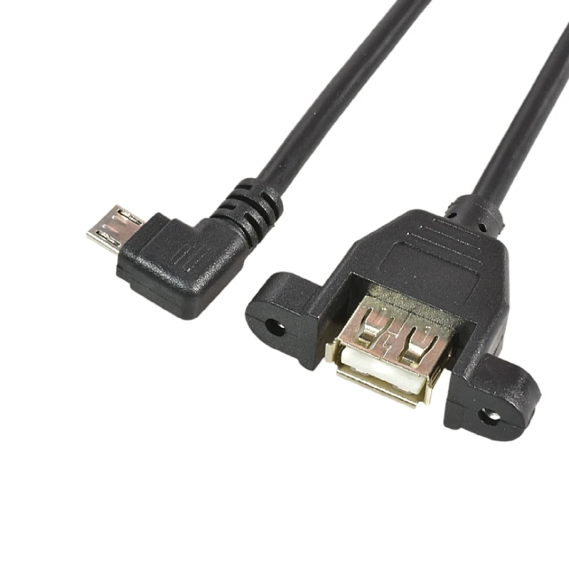 90 degree microusb 5pin male Connector to usb 2.0 female With screws Extension Cable Panel Holes