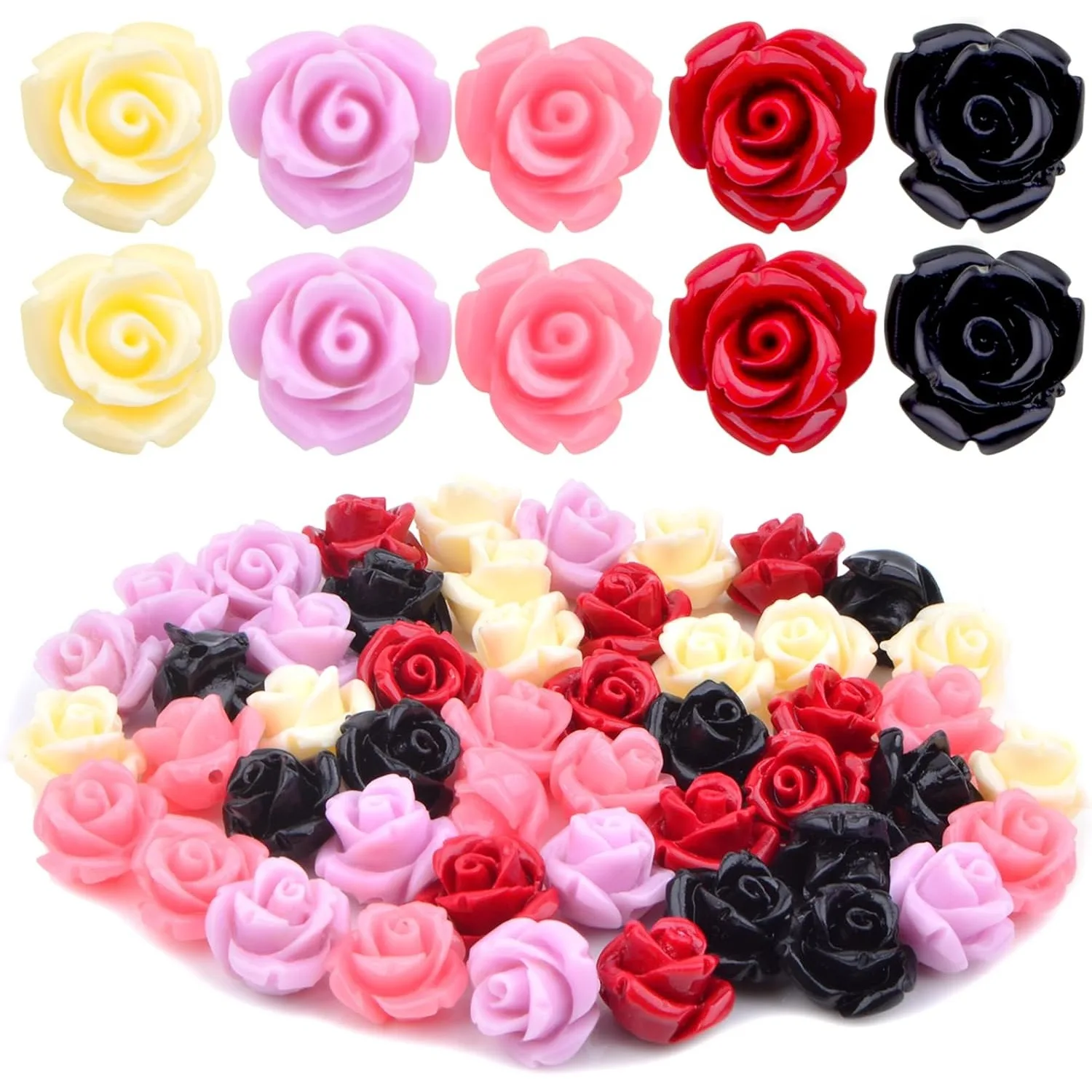 

50pcs 10 mm Cute Rose Flower Beads Mixed Dyed Synthetic Coral Flower Beads Acrylic Rose Loose Beads for DIY Jewelry Making