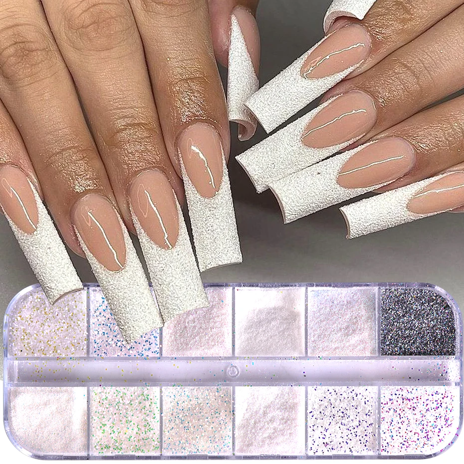 12 Grids Sparkling Sugar Nails Glitter Powder Winter Snowy Sweater Design Holographic White Chrome Pigment Manicure Decor Flash