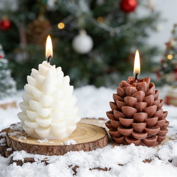 1PC Christmas Pine Cone Fragrance Candle Handmade Creative Soybean Wax Pine Cone Ornament…