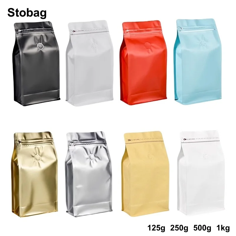 

StoBag 50pcs Coffee Beans Packaging Bag with Valve Aluminum Foil Ziplock Sealed for Food Powder Tea Nuts Storage Airtight Pouch