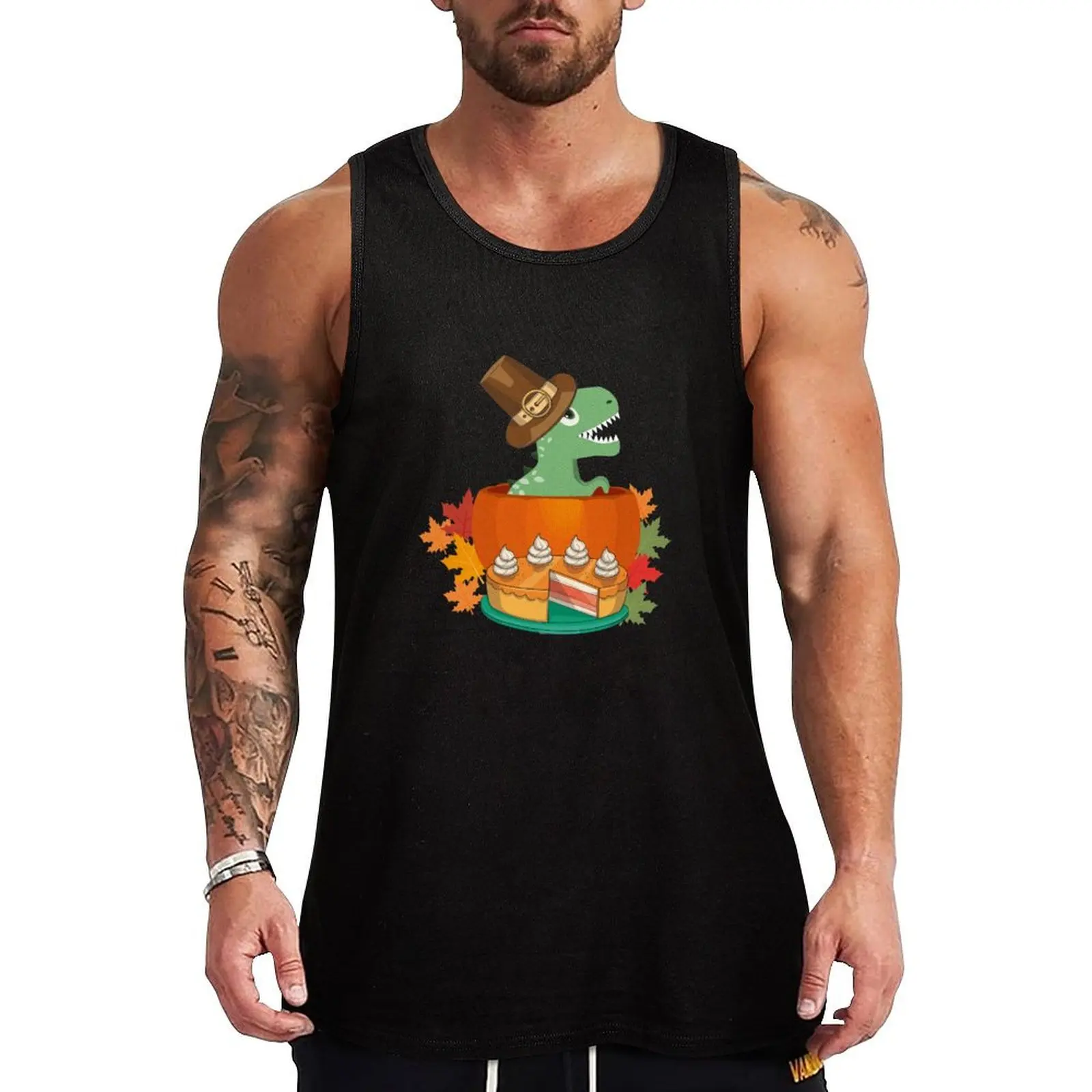 

Pilgrim Trex Dinosaur Pumpkin Pie Tank Top Men's tops gym accessories men sleeveless gym shirts male