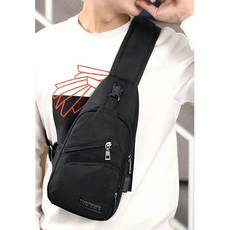 Bolso de pecho de lona para hombre, bolsa cruzada informal con carga USB, deportes, ciclismo, correr, fiesta, viaje, 2024