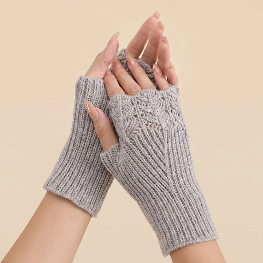 All-Match Vintage Knitted Gloves Half Finger Windproof Fingerless Gloves Korean Style Waterproof Crochet Flower Mittens Autumn