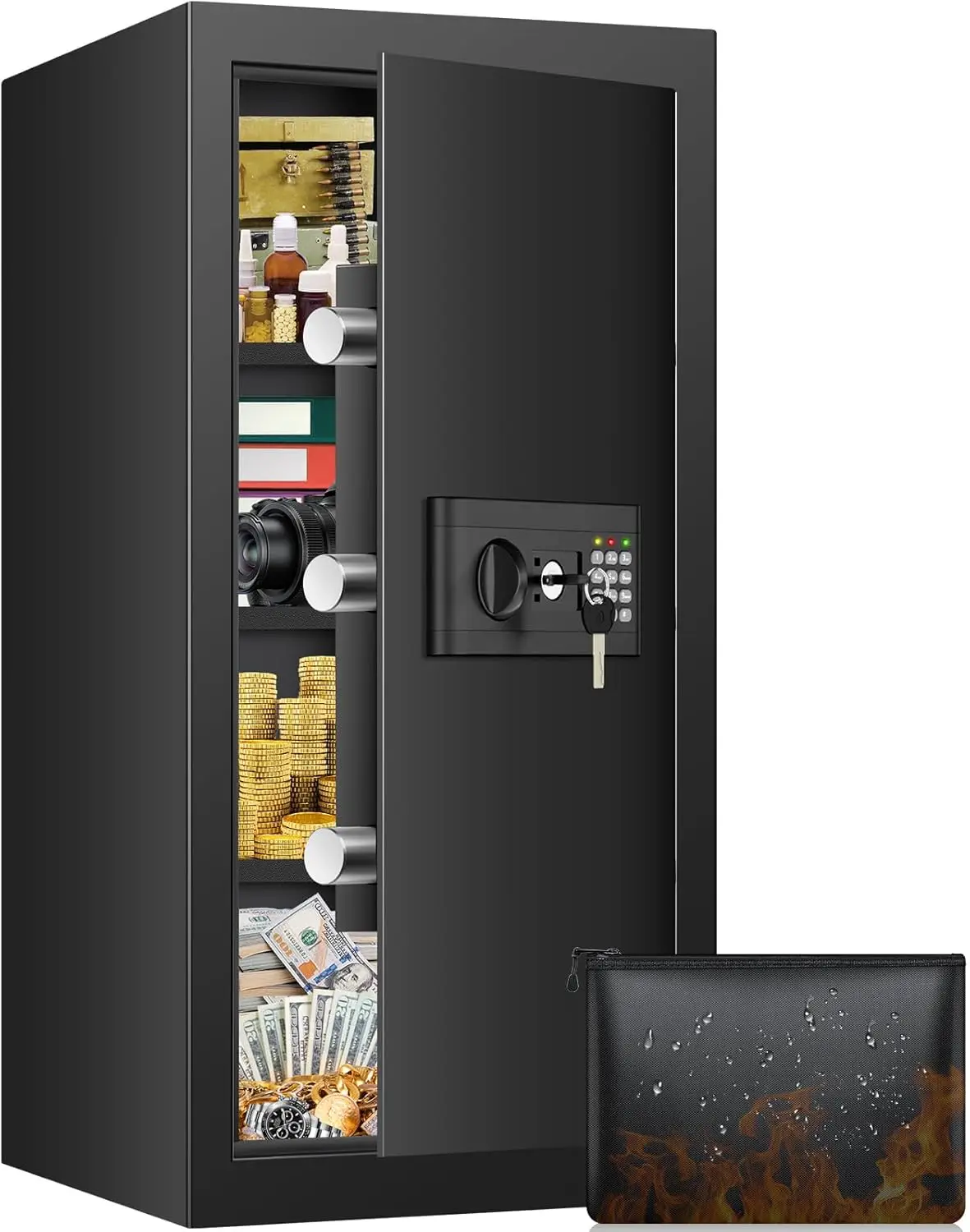 

Large 7.0 Cuft Home Safe Box with Fireproof Waterproof Bag, Anti-theft Digital Keypad, 3 Shelves, Alarm System for Valuables