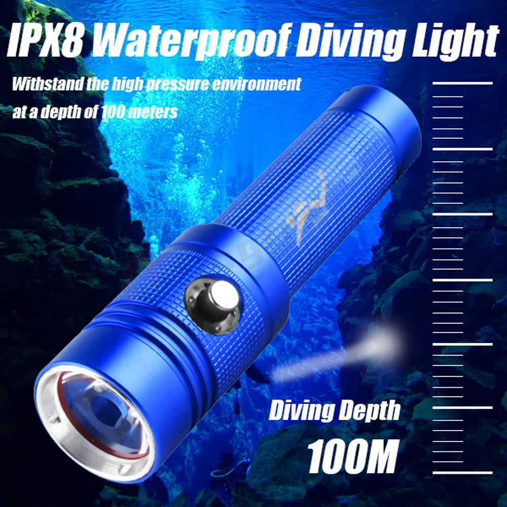 IPX8 lanterna impermeável para mergulho, 1600LM LED tocha, luz de mergulho, subaquática, 3 modos, super brilhante, luz submersível, 100m