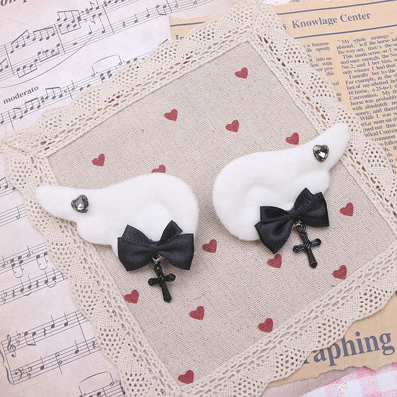 1 пара аксессуаров для волос Y2K для девочек, подвеска в виде креста, бант, декор, заколки для волос, черно-белые милые крутые заколки в форме сердца, заколки для волос со стразами