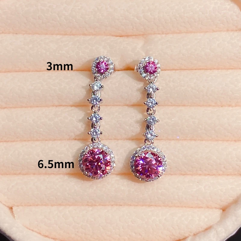 1 Carat Pink Color Moissanite 925 Sterling Silver Women Drop Earrings Engagement Gift Fine Jewelry