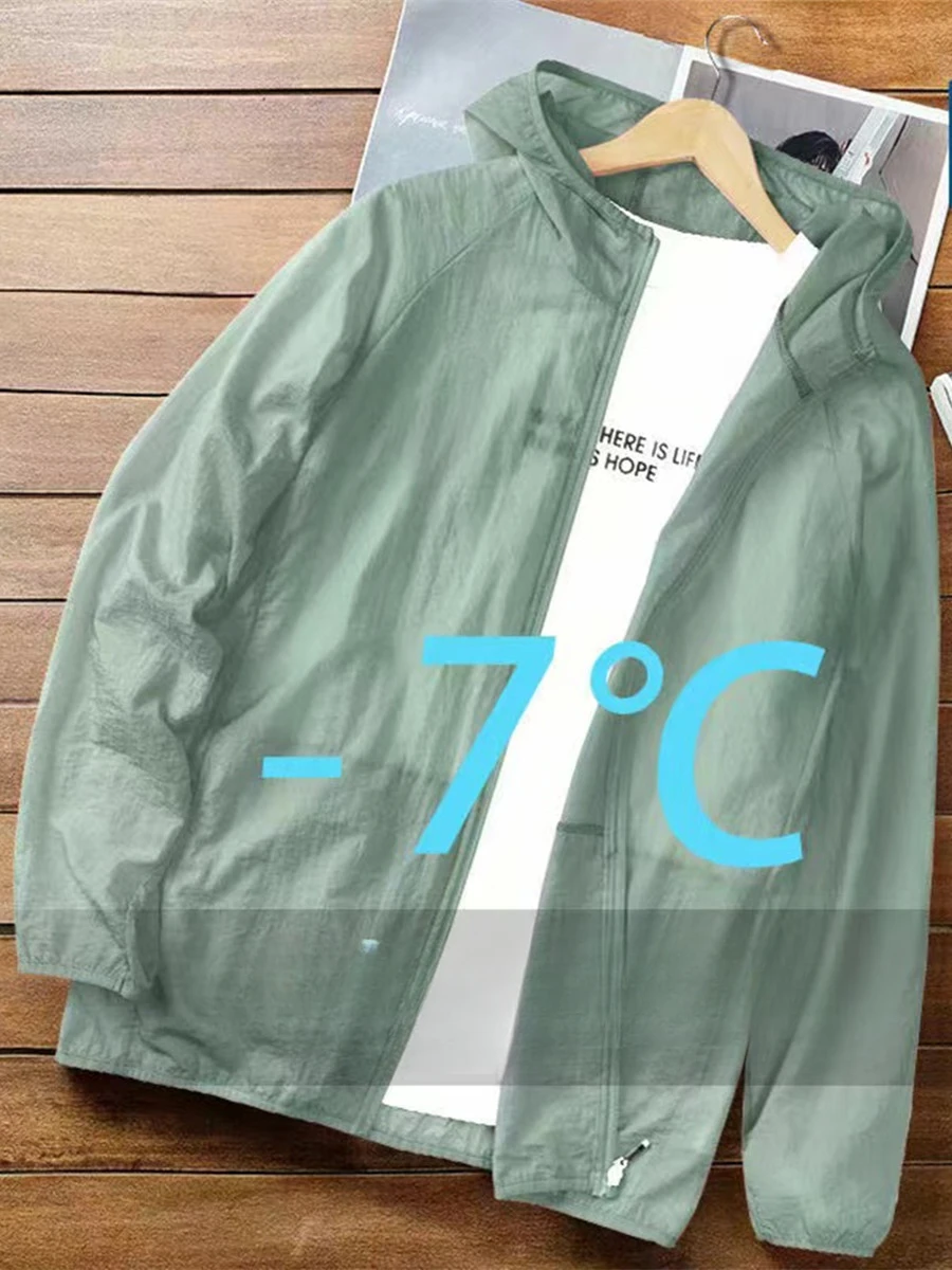 

Men Ice Silk Jackets Waterproof Outdoor Sports Coats Hood Quick Dry Windbreaker Hooded Top Ultra-thin Sunscreen Beach Top C50