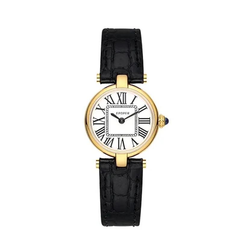 Women Quartz Watch Luxury Roman Numerals Number Dial Reloj Vintage Diamond Inlay Simple Clock Ladies Leather Strap Wristwatch