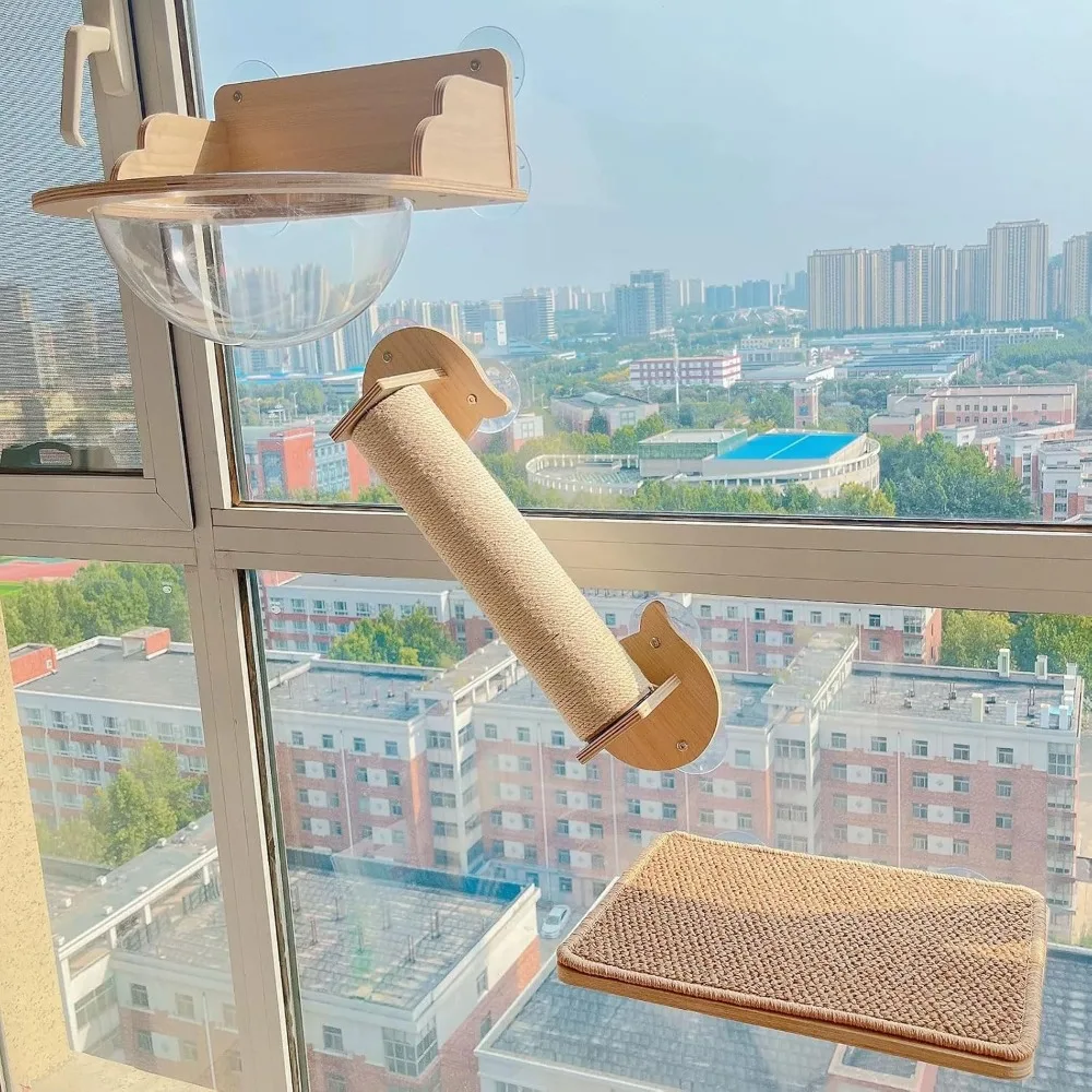 

3-Piece Wall-Mounted Cat Furniture Set - Indoor Wood Climbing Shelves