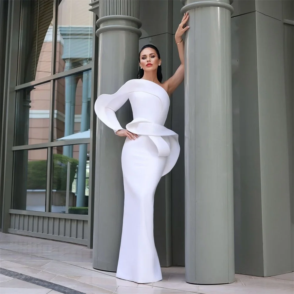 Customized Evening Dress Formal Saudi Arabia Asymmetrical Sheath Floor Length Skirts Knot Hugging Bespoke Occasion Dresses Prom