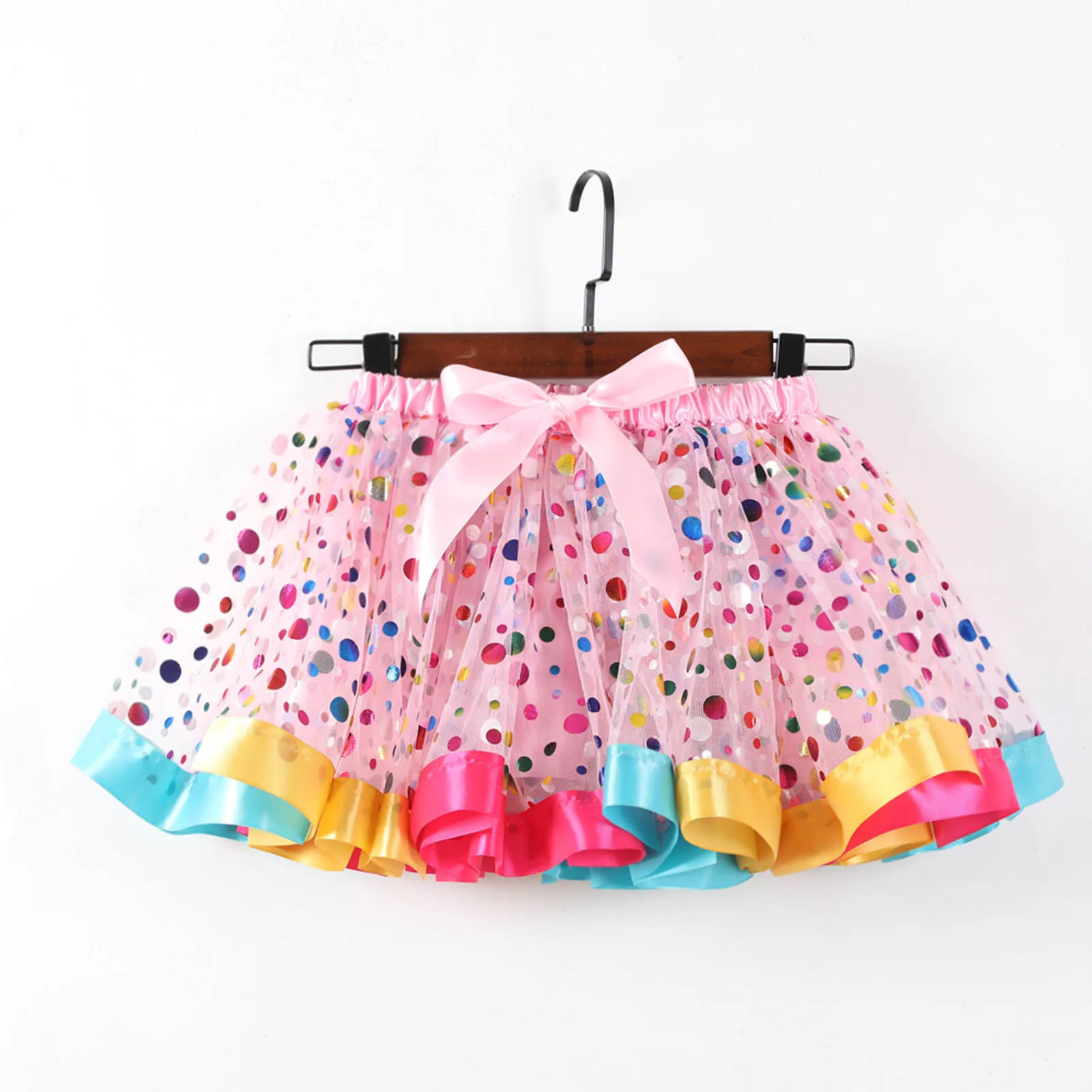 Colorful Dancing Pleated Girls Party Puffy Skirt Christmas Tulle Skirt Print Petticoat Underskirt Kid Girl Tutu Princess Skirt