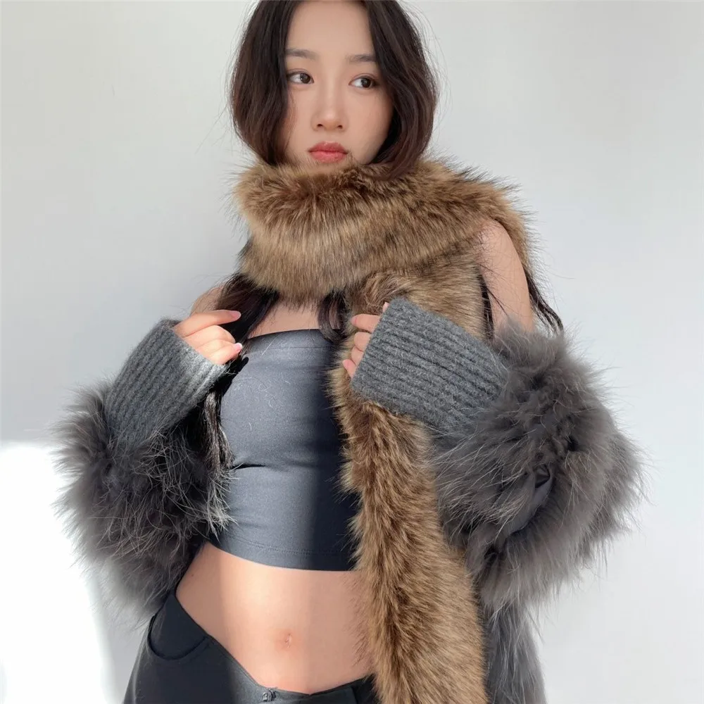 Sweet and cool millennial spicy girl style imitation fox fur long warm scarf imitation fur thickened fashionable fur scarf