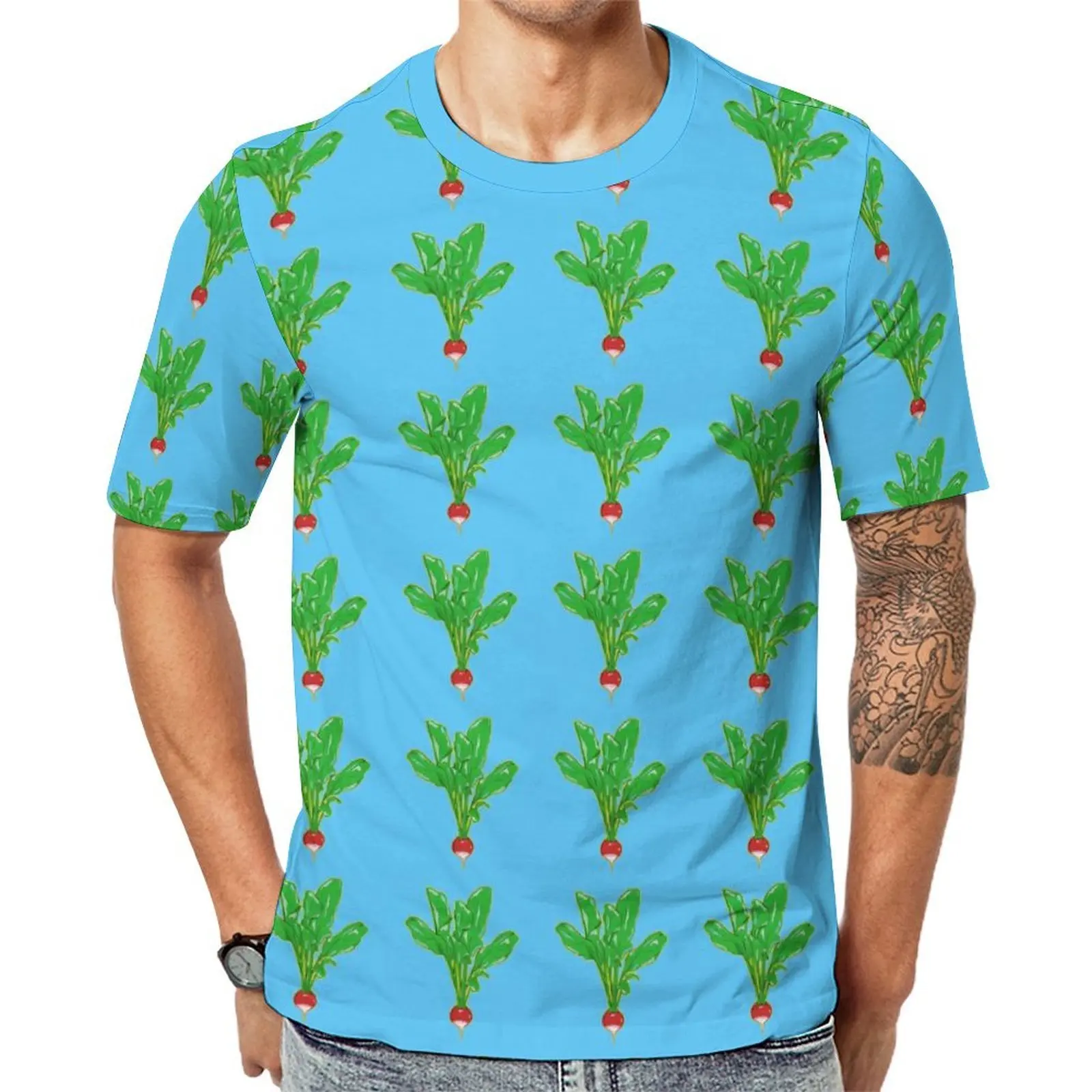Men Green Radishes T Shirt Vegetable Print Harajuku T-Shirts Short Sleeves Graphic Tshirt Hot Summer Streetwear Oversize Clothes