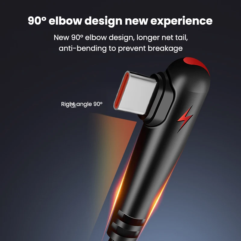 90 Degree USB Type C Cable Fast Charging 120W USB A To USB C Cable For Xiaomi Huawei Samsung Elbow Game Type C Charger Data Cord