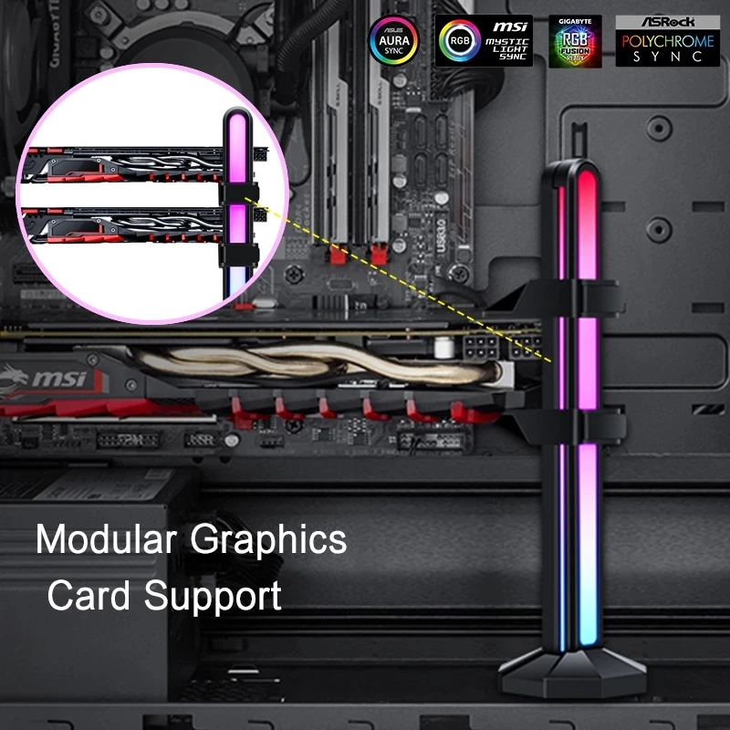 

RGB Vertical VGA Holder 12V 4pin/5V 3pin ARGB GPU Support,Graphics Card Bracket Stand,Jack MOBO AURA SYNC,Black/White/Pink