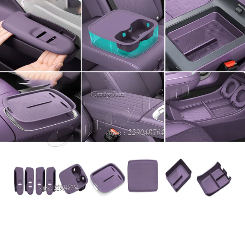 For Leapmotor B10 2025 2026 Silicone Purple Car Central Control Armrest Box Storage Holder Water Cup Window Rise Switch Pad