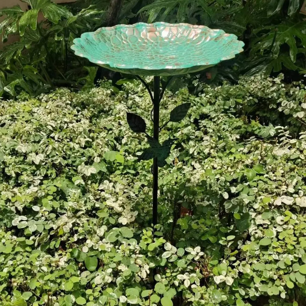 

Garden Decoration Iron Bird Feeder Ground Plugin Durable Multi Functional Bird Bath Retro Bird Water Bowl Hummingbird