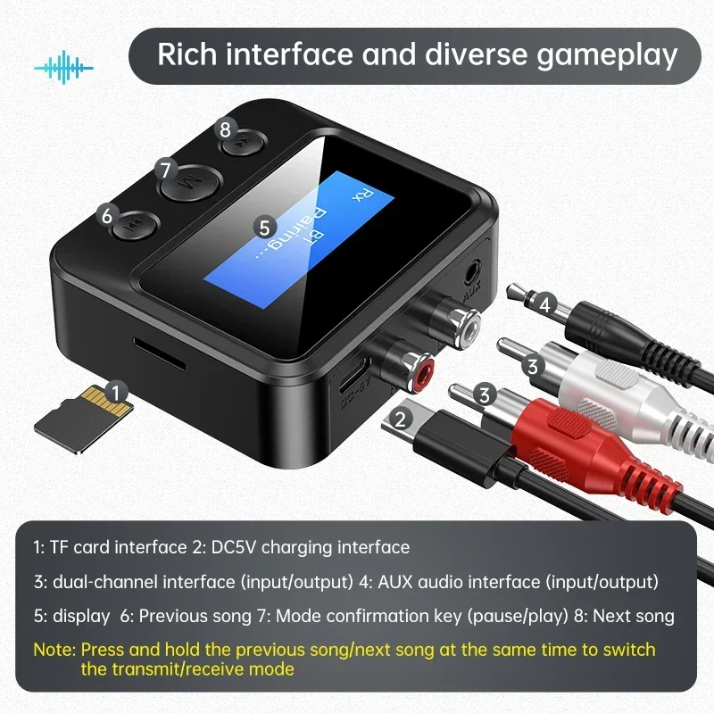 

Bluetooth 5.0 Transmitter Receiver EDR Wireless Adapter USB Dongle 3.5mm AUX RCA for TV PC Headphones Home Stereo Car HIFI Audio