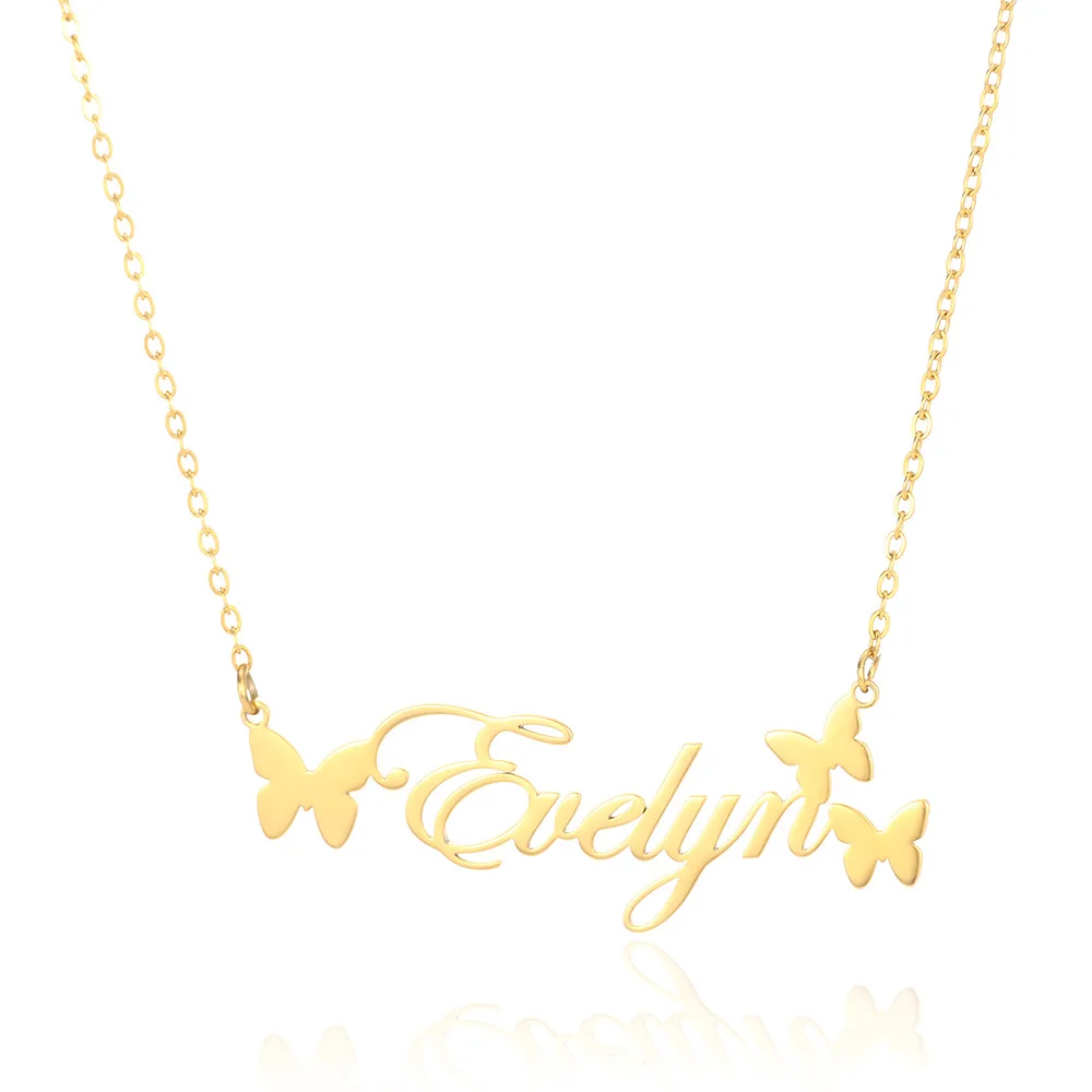 Collar personalizado con nombre de mariposa para mujer y niña, joyería de acero inoxidable, colgante con nombre, regalo para ella