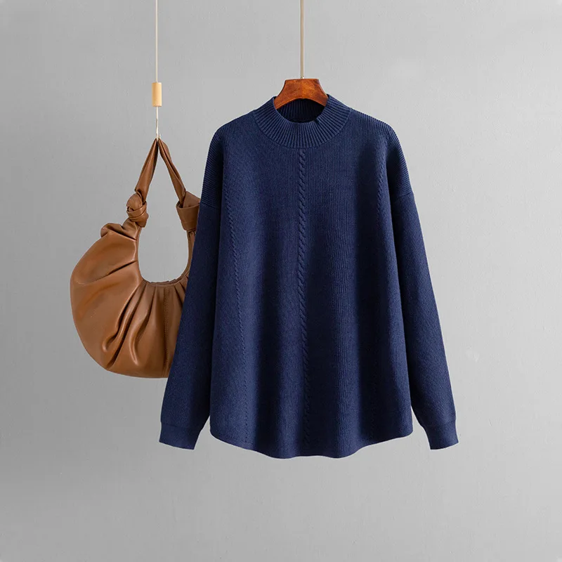 

New in European American Autumn Winter Knitted Sweater Pullover Solid Color Semi-turtleneck Sweater Casual Loose Bottoming Shirt