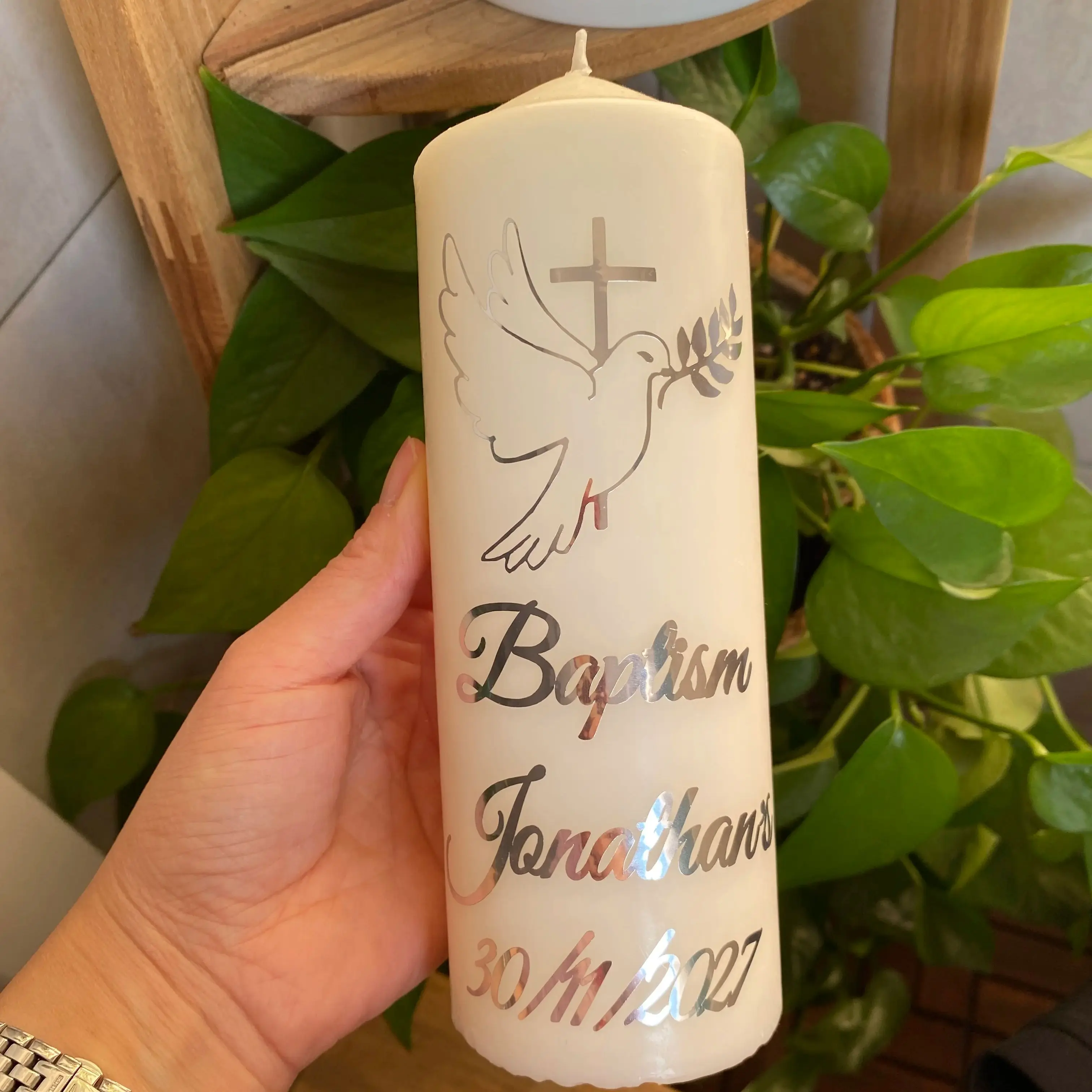 Personalized My Baptism Stickers for Pillar Candles Custom Gold  Dove Cross Vinyl Decals Labels For Bapteme Candle Decorations