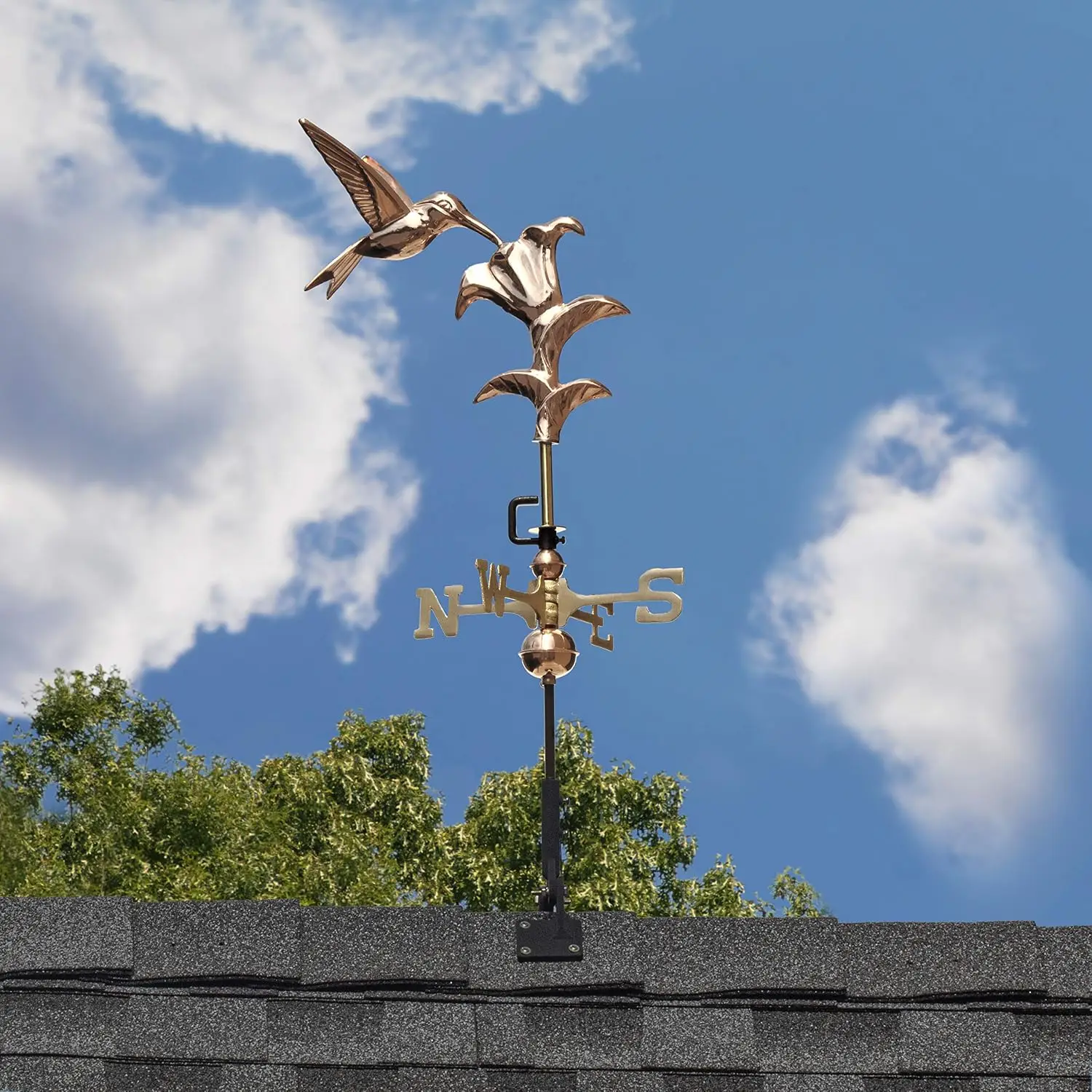 Polished Copper Hummingbird Rooftop Weathervane Handcrafted Accent