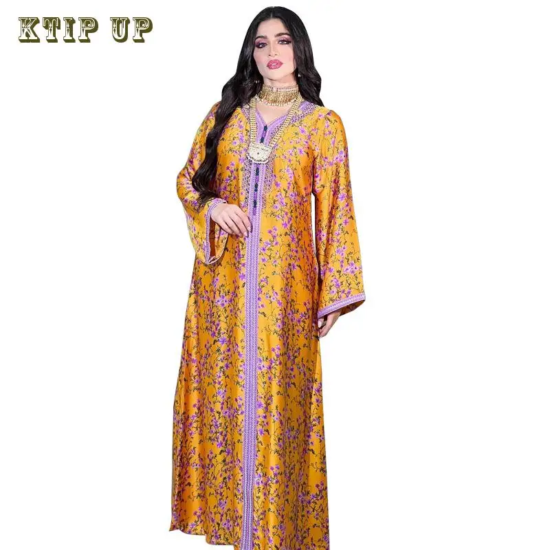 Long Printed Dress for Muslim Women Eid Middle East Dubai Islam Galabia Moroccan Caftan Woman Robe Party Dresses Abaya Kaftan