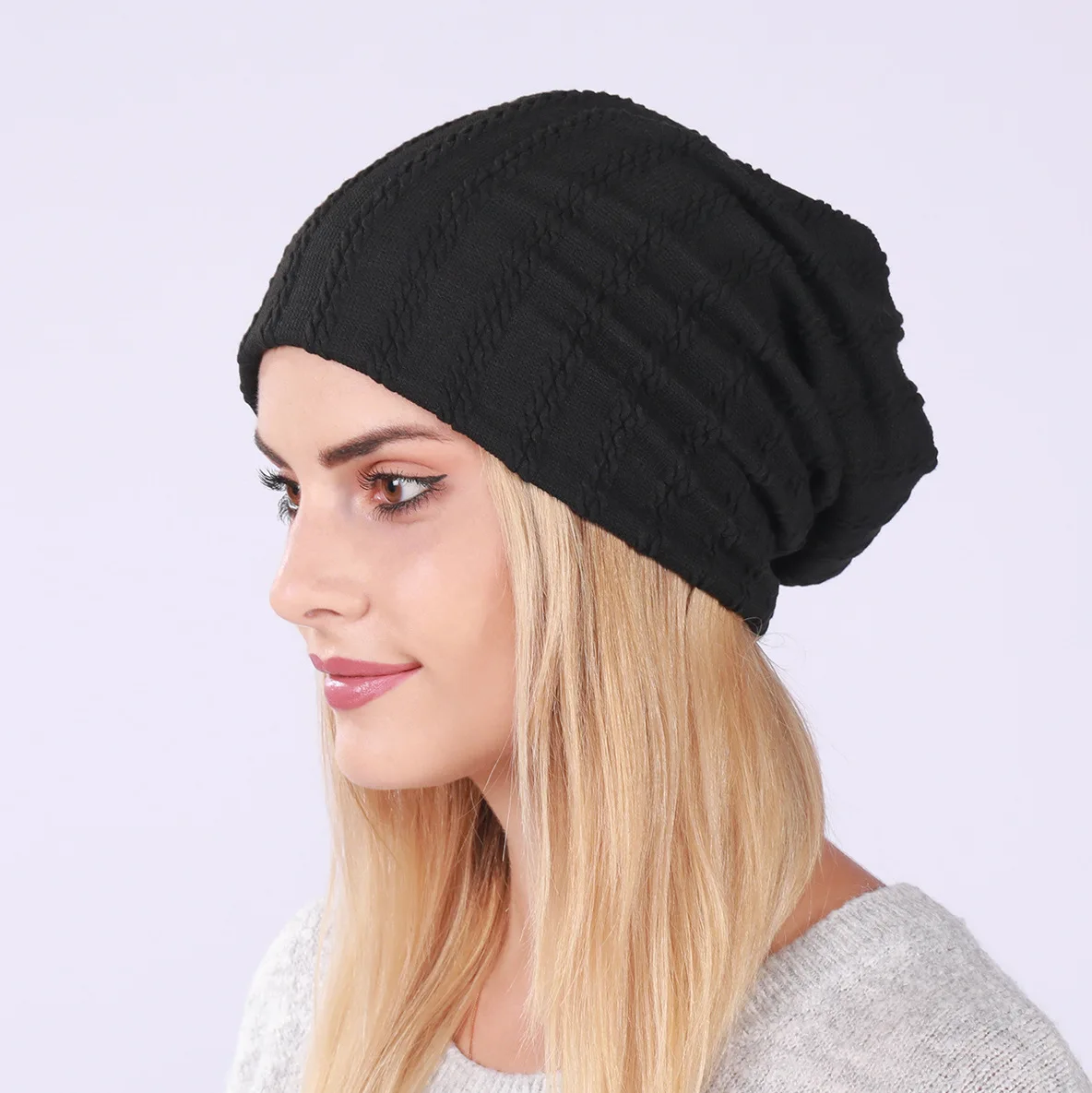 Men Women Spring Autumn Casual Hat Solid Cable Knit Stacked Beanie Double Layer Turban Head Wrap Slouchy Cap Bonnet Headwear New