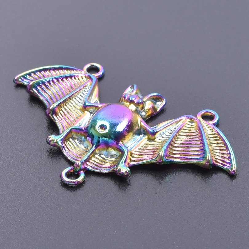 5pcs/Lot Rainbow Color Bat Suckle Vampire Fangs Wings Animal Pendant Metal Connector Charms For Keychain Making Supplies DIY