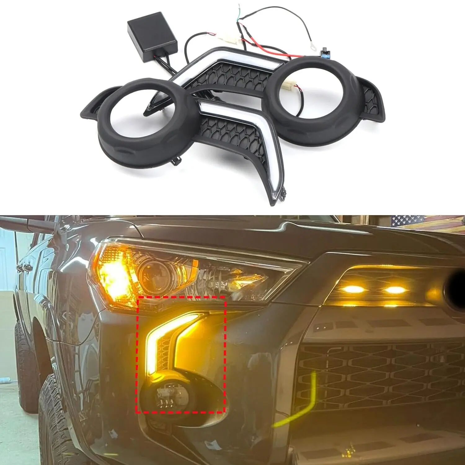 Car Accessories For Toyota 4Runner 2014-2023 White /Amber /Switchback LED Fang Lights Spot Driving Lamp DRL