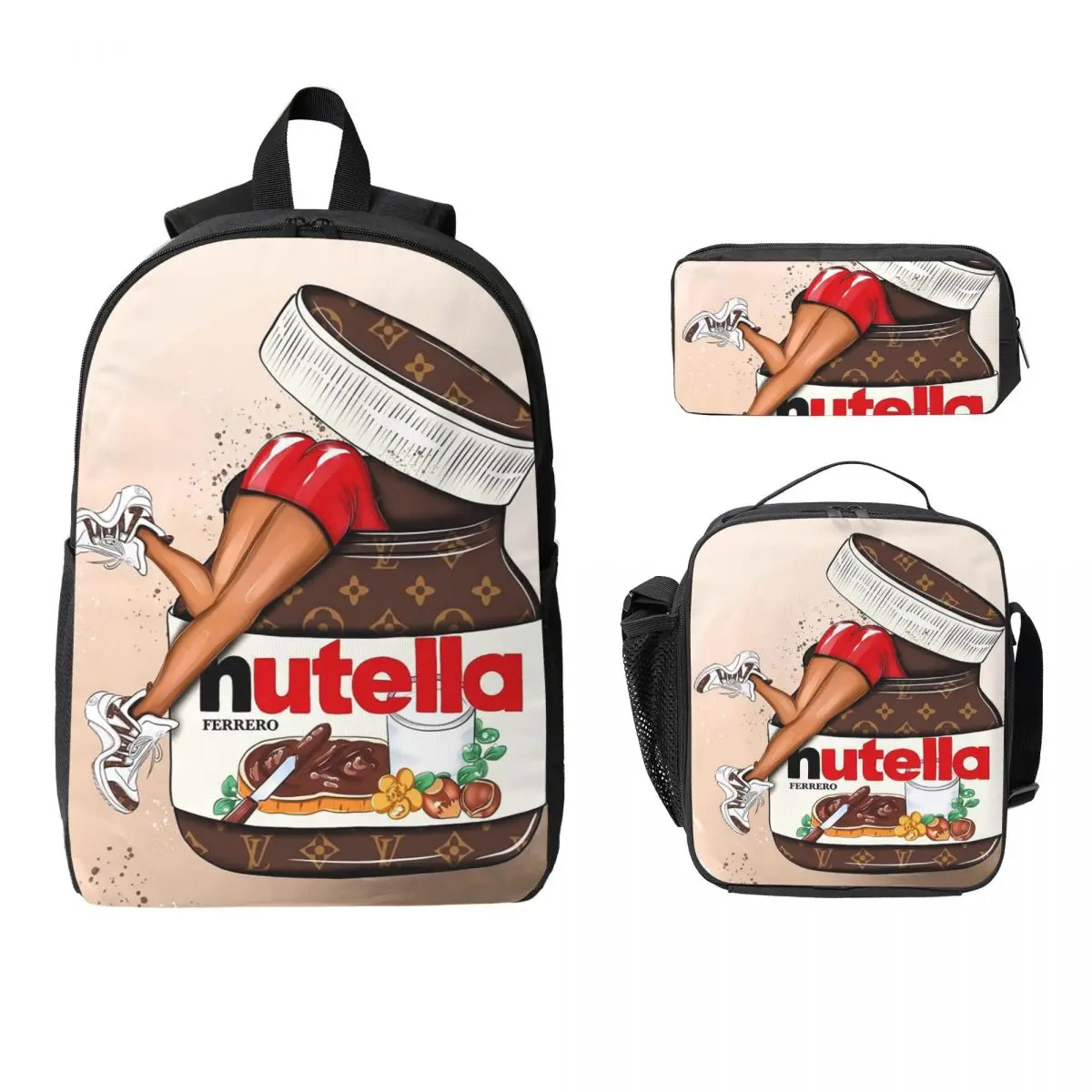 

Рюкзак Nutella Cutie, студенческая сумка для книг для мальчиков и девочек, школьная сумка, сумки на плечо для ноутбука, 3 шт., изолированная сумка для обеда, пенал